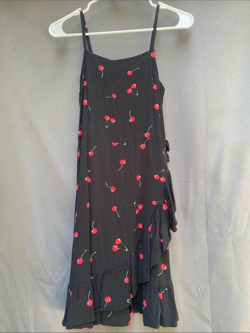 art class Black Sundress with Red Cherry Print